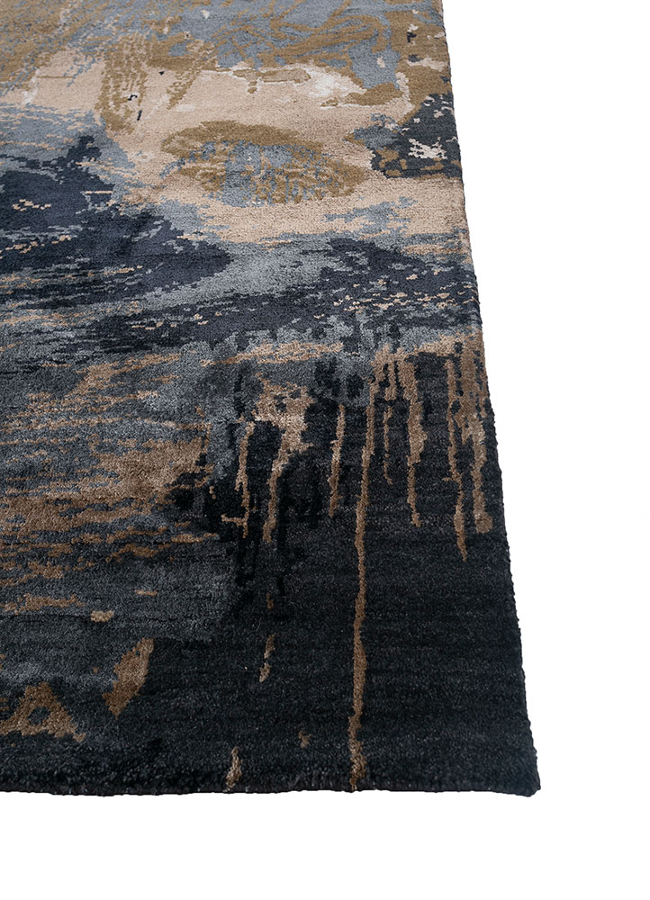 chaos theory by kavi blue wool and bamboo silk hand knotted Rug - Corner