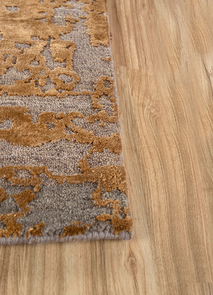 chaos theory by kavi grey and black wool and bamboo silk hand knotted Rug - Corner