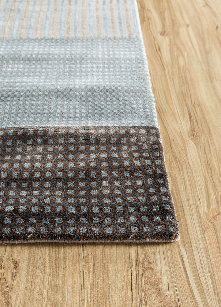 chaos theory by kavi grey and black wool and bamboo silk hand knotted Rug - Corner