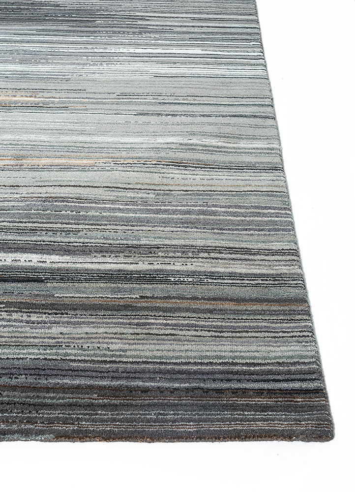 chaos theory by kavi grey and black wool and bamboo silk hand knotted Rug - Corner