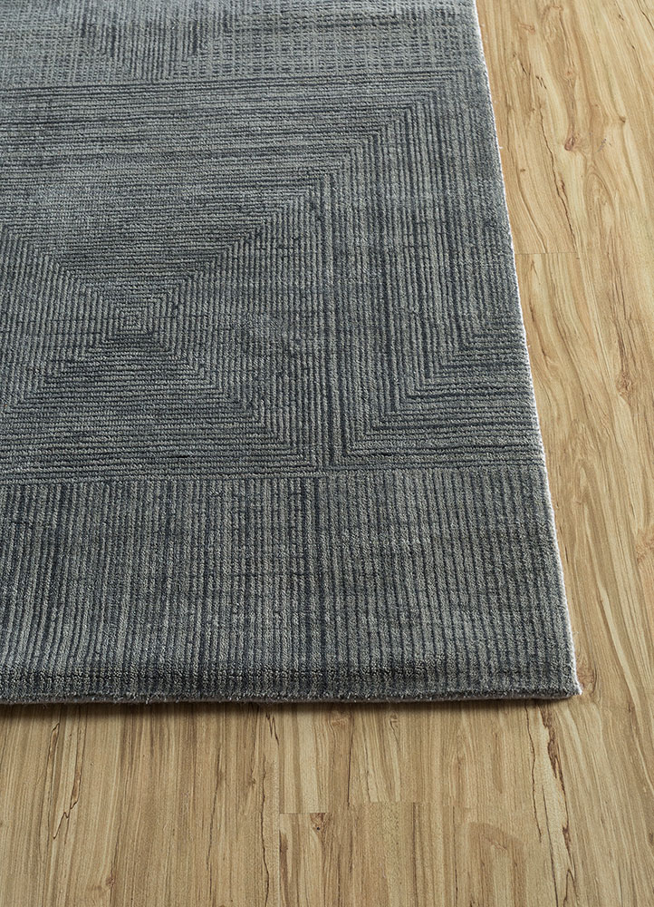 project error by kavi grey and black wool and bamboo silk hand knotted Rug - Corner