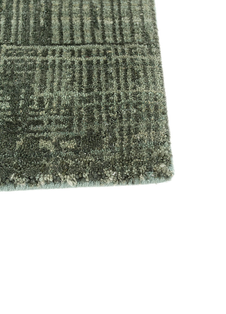project error by kavi green wool and bamboo silk hand knotted Rug - Corner