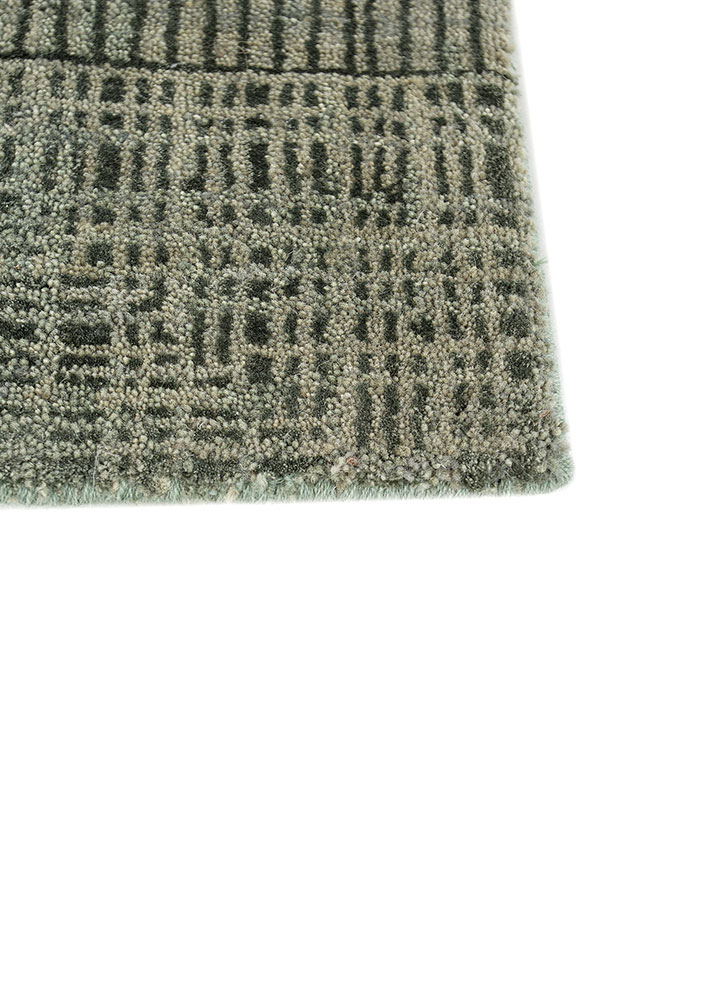 project error by kavi green wool and bamboo silk hand knotted Rug - Corner