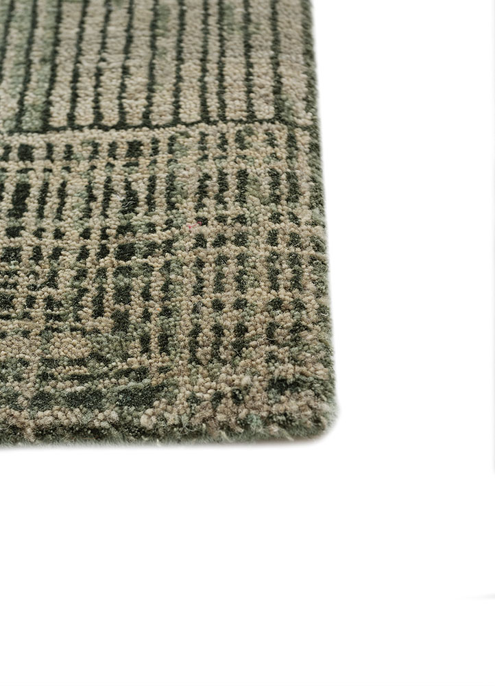 project error by kavi green wool and bamboo silk hand knotted Rug - Corner