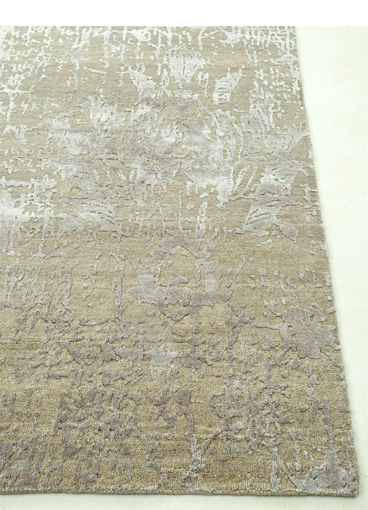 chaos theory by kavi grey and black wool and bamboo silk hand knotted Rug - Corner