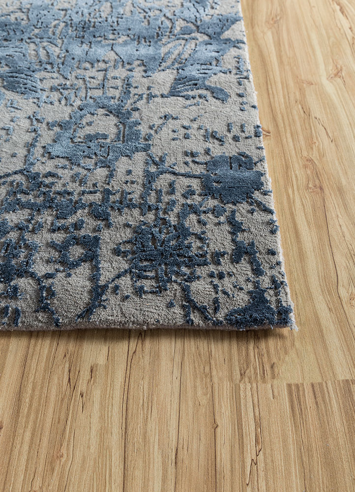 chaos theory by kavi grey and black wool and bamboo silk hand knotted Rug - Corner