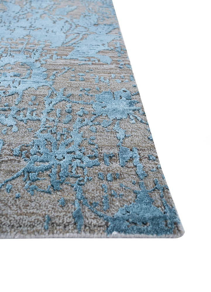chaos theory by kavi grey and black wool and bamboo silk hand knotted Rug - Corner