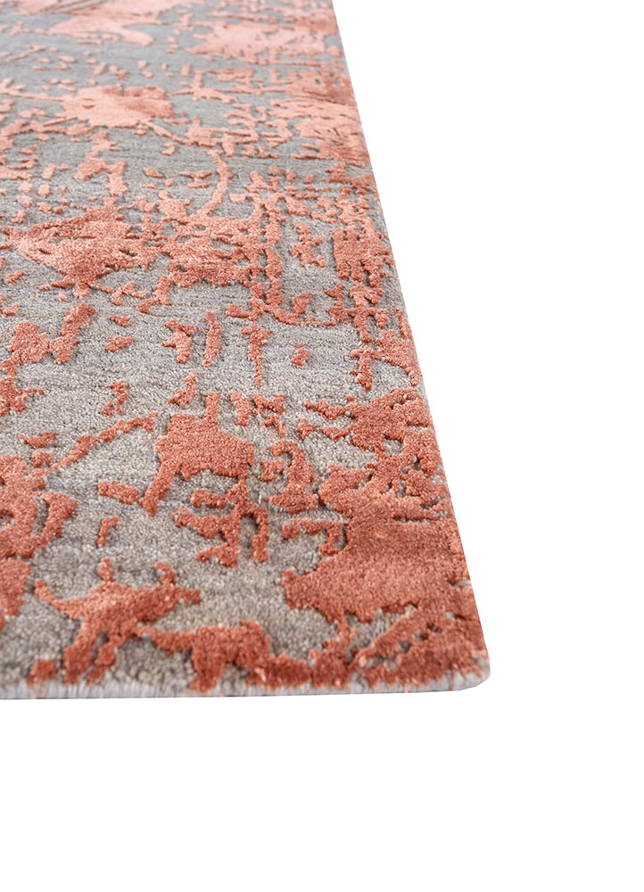 chaos theory by kavi red and orange wool and bamboo silk hand knotted Rug - Corner
