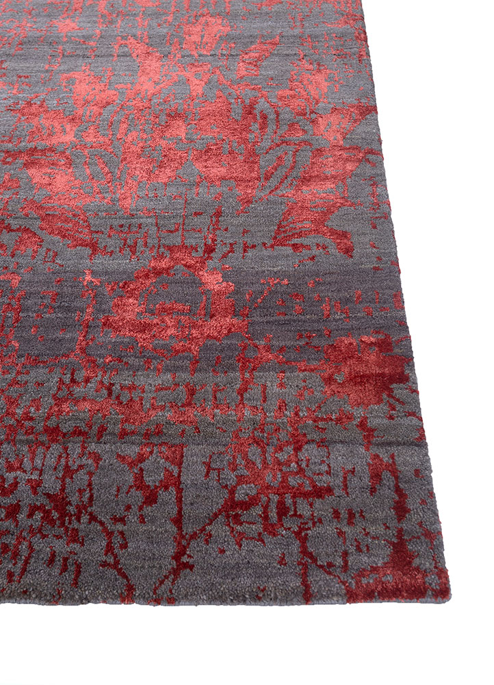 chaos theory by kavi grey and black wool and bamboo silk hand knotted Rug - Corner