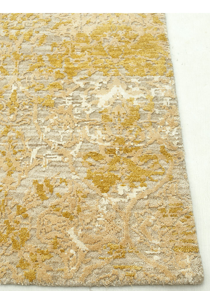 chaos theory by kavi gold wool and bamboo silk hand knotted Rug - Corner