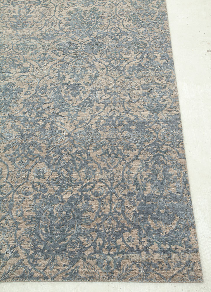 chaos theory by kavi beige and brown wool and bamboo silk hand knotted Rug - Corner