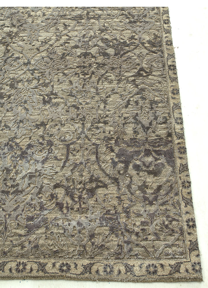 chaos theory by kavi beige and brown wool and bamboo silk hand knotted Rug - Corner