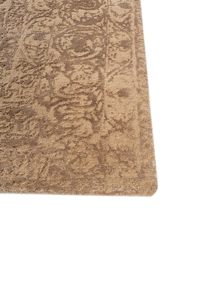 hidden by kavi beige and brown wool and bamboo silk hand knotted Rug - Corner