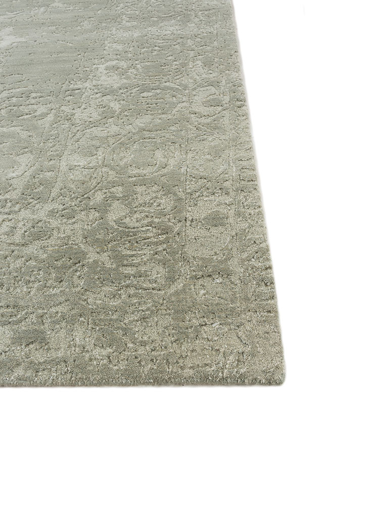 hidden by kavi green wool and bamboo silk hand knotted Rug - Corner