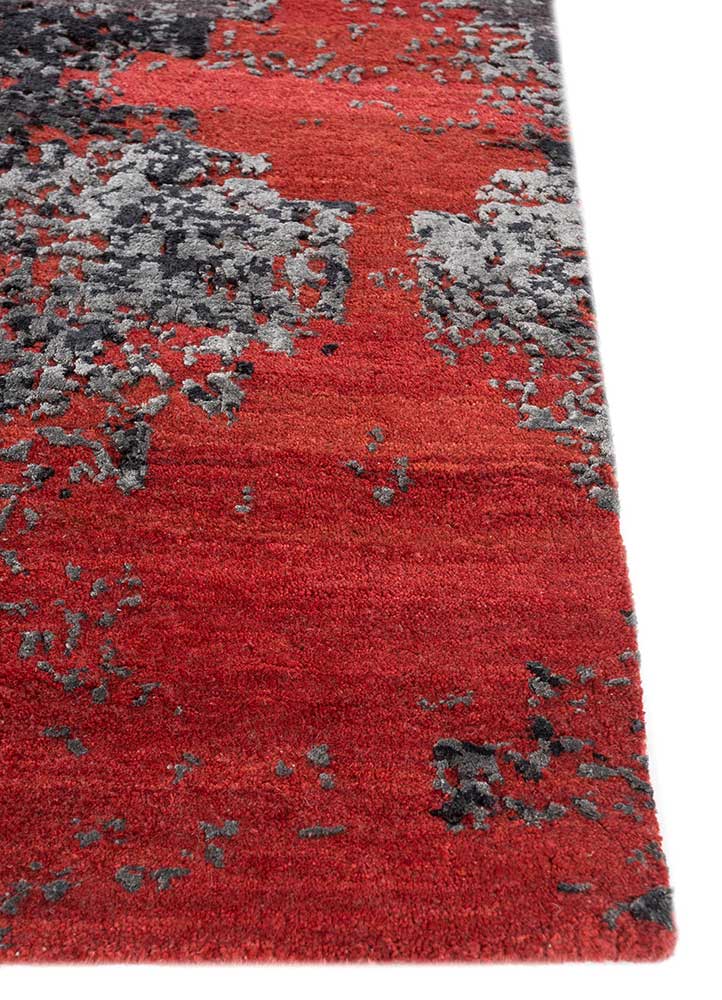 project error by kavi red and orange wool and bamboo silk hand knotted Rug - Corner
