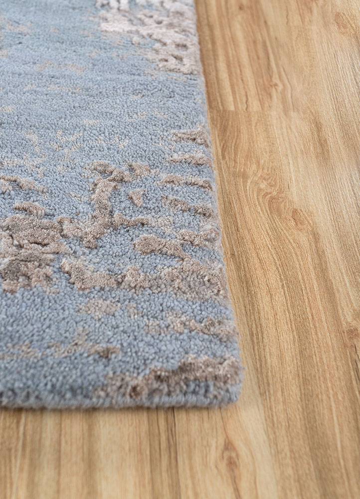project error by kavi blue wool and bamboo silk hand knotted Rug - Corner