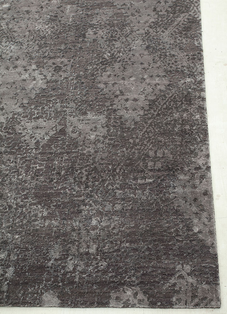 project error by kavi grey and black  hand knotted Rug - Corner