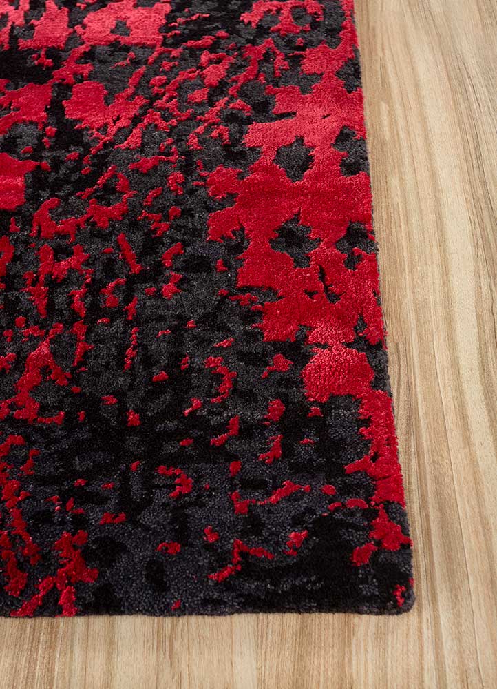 project error by kavi red and orange wool and bamboo silk hand knotted Rug - Corner