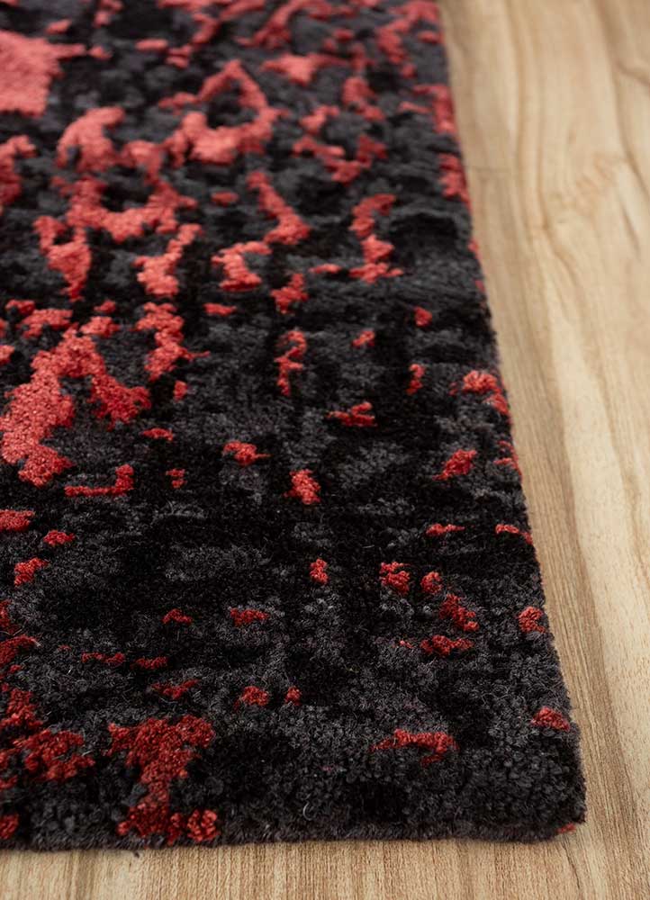 project error by kavi red and orange wool and bamboo silk hand knotted Rug - Corner