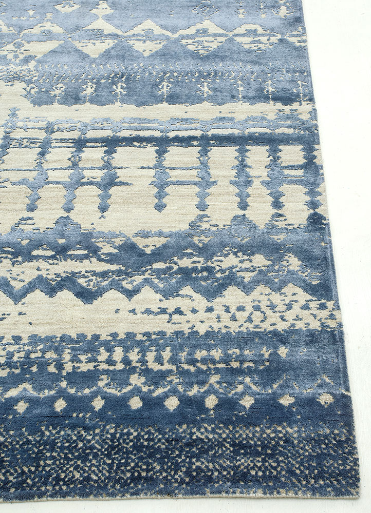 project error by kavi blue wool and bamboo silk hand knotted Rug - Corner