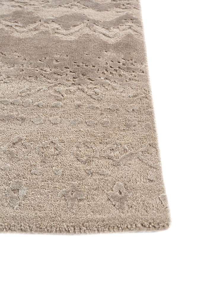 project error by kavi beige and brown wool and bamboo silk hand knotted Rug - Corner