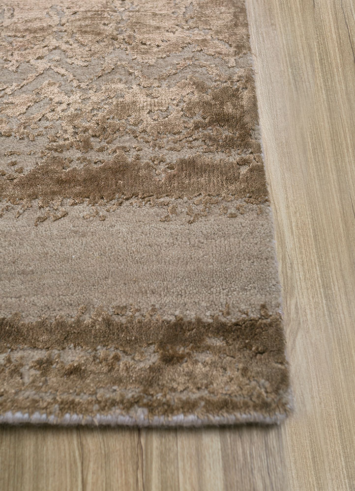 project error by kavi beige and brown wool and bamboo silk hand knotted Rug - Corner