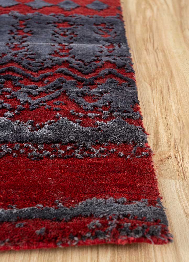 project error by kavi red and orange wool and bamboo silk hand knotted Rug - Corner