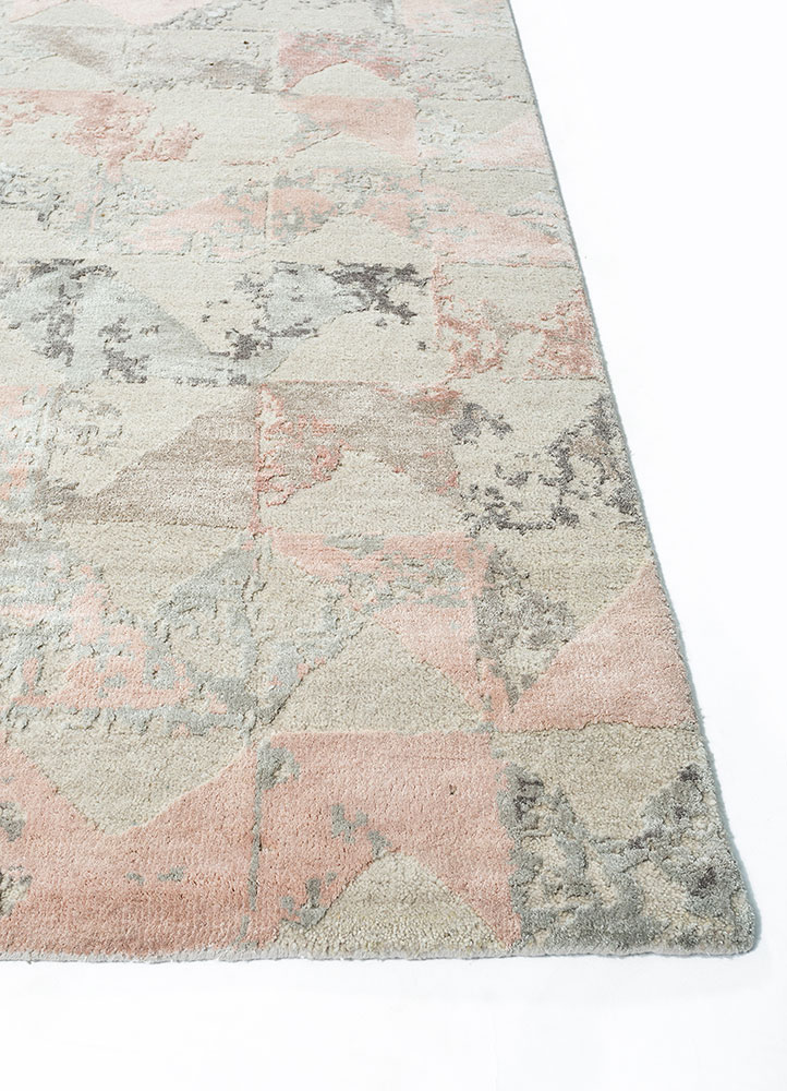 project error by kavi beige and brown wool and bamboo silk hand knotted Rug - Corner