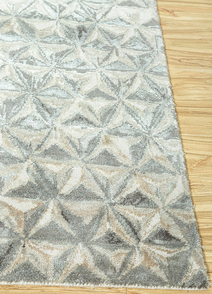 chaos theory by kavi grey and black wool and bamboo silk hand knotted Rug - Corner