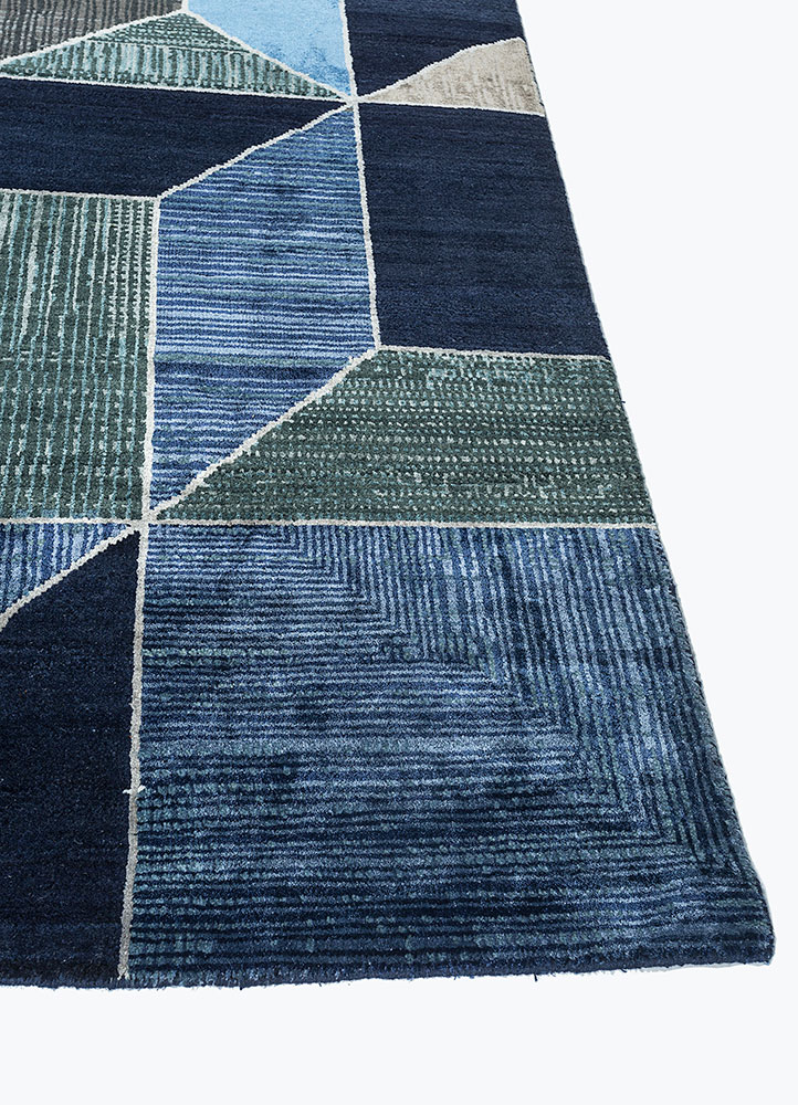 chaos theory by kavi blue wool and bamboo silk hand knotted Rug - Corner