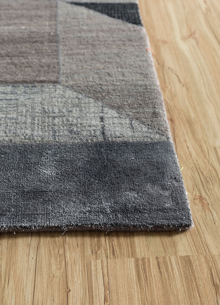 chaos theory by kavi grey and black wool and bamboo silk hand knotted Rug - Corner