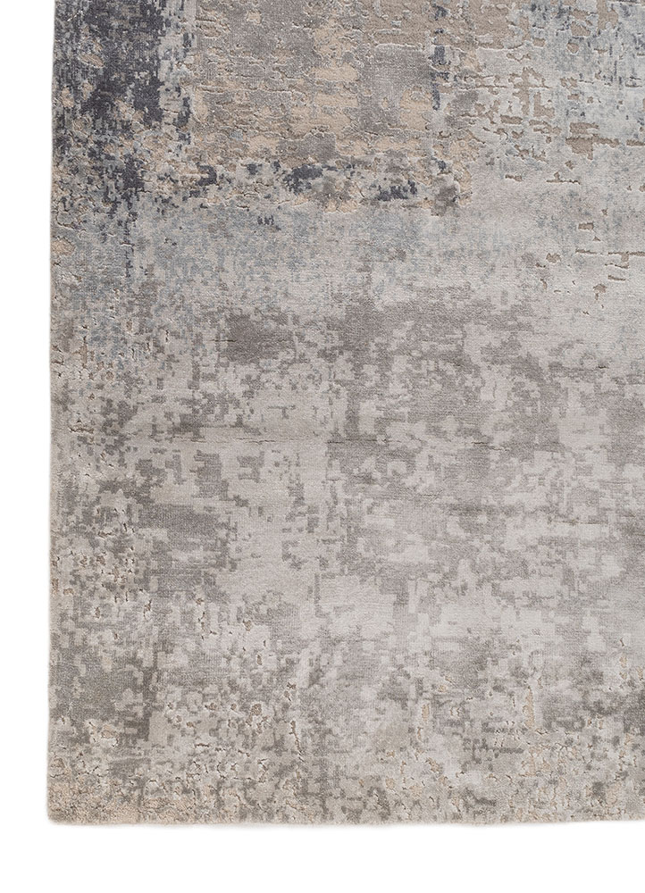 chaos theory by kavi beige and brown wool and bamboo silk hand knotted Rug - Corner