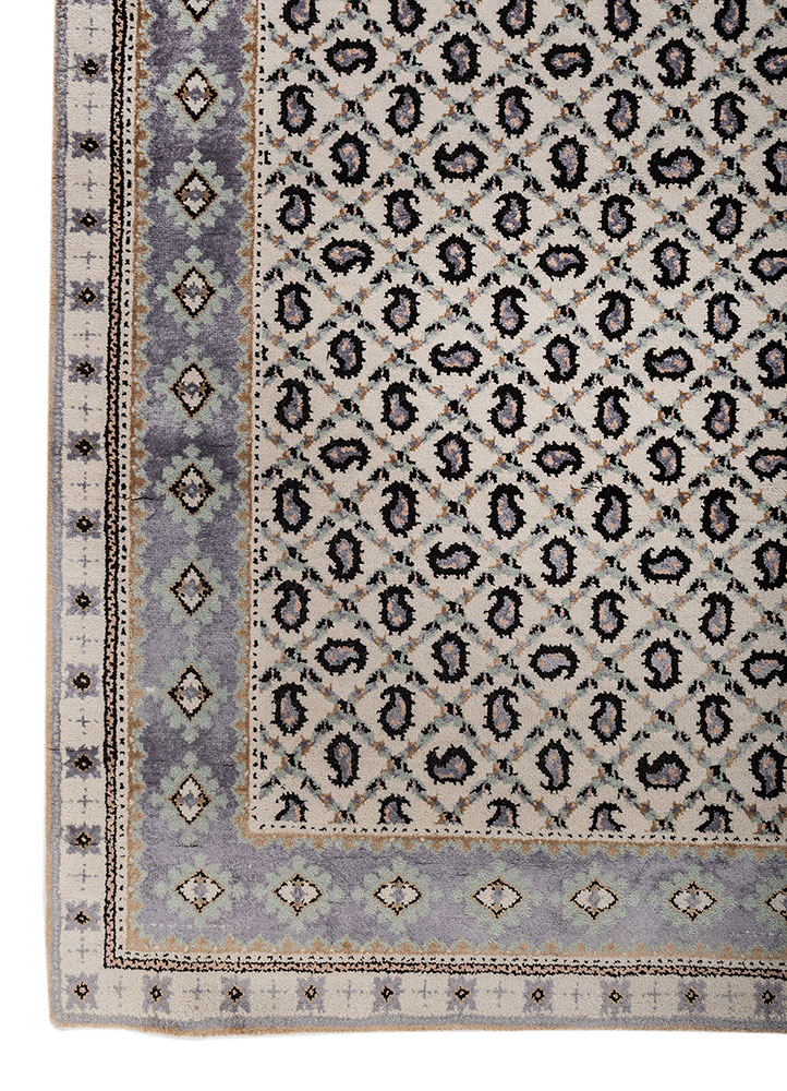 gilded age ivory wool and bamboo silk hand knotted Rug - Corner