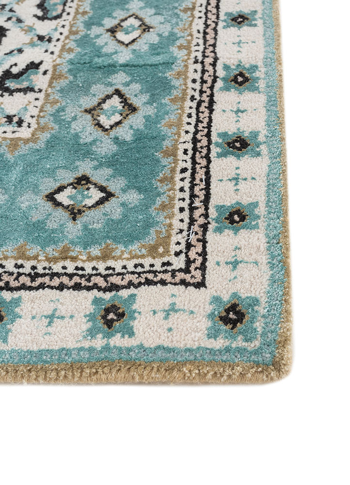 gilded age ivory wool and bamboo silk hand knotted Rug - Corner