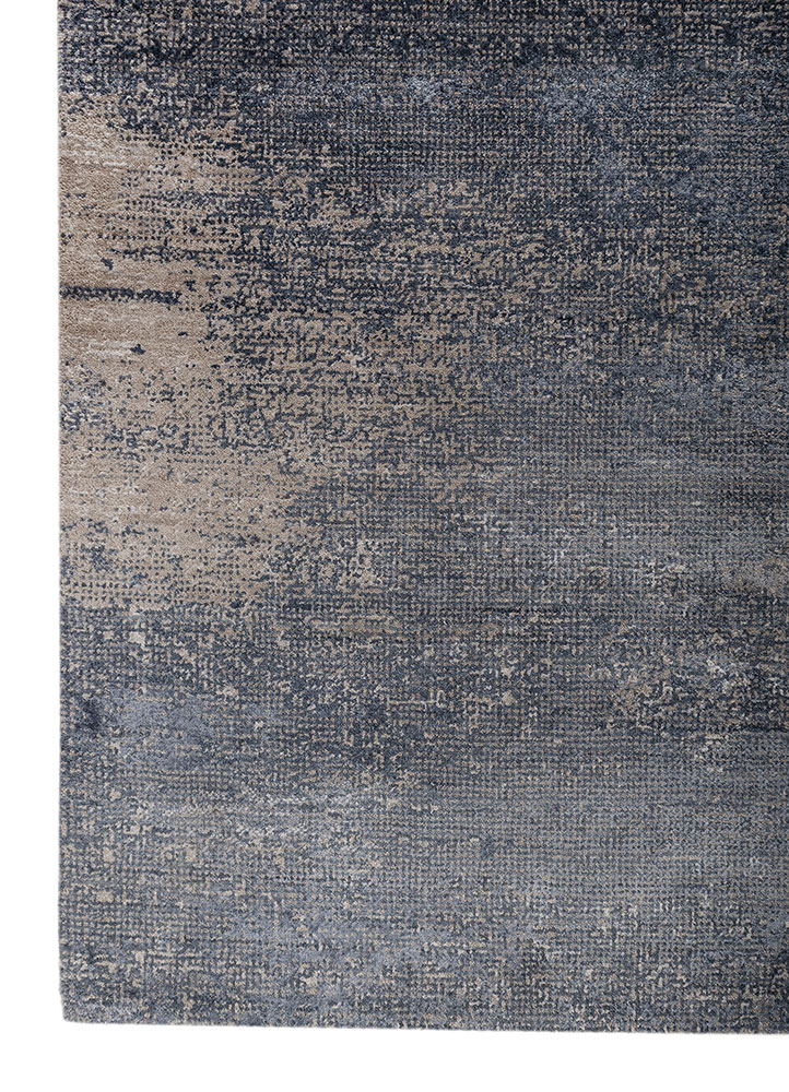 afterglow by kavi grey and black wool and bamboo silk hand knotted Rug - Corner