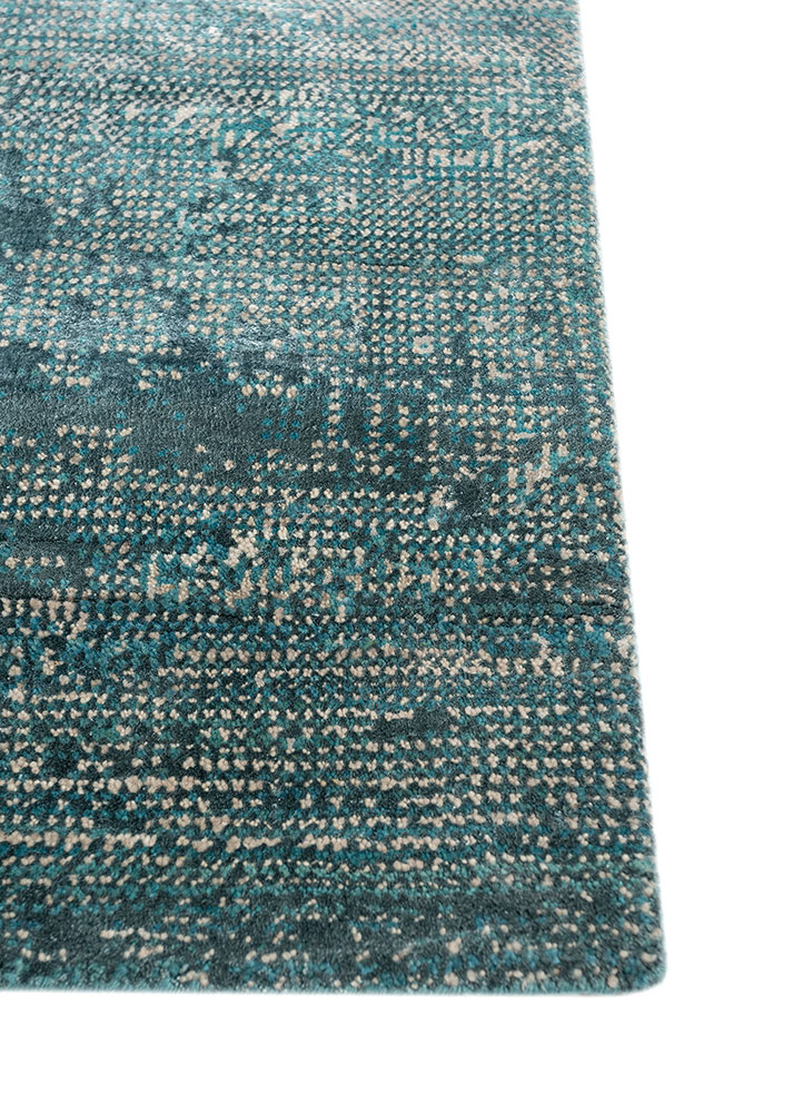 afterglow by kavi blue wool and bamboo silk hand knotted Rug - Corner