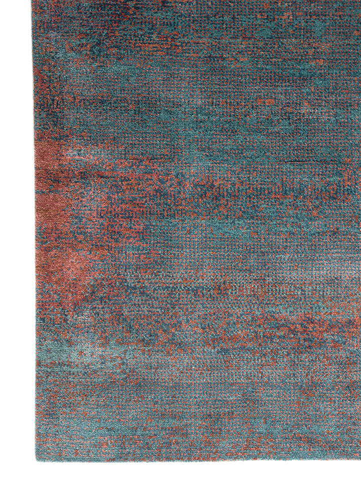afterglow by kavi blue wool and bamboo silk hand knotted Rug - Corner