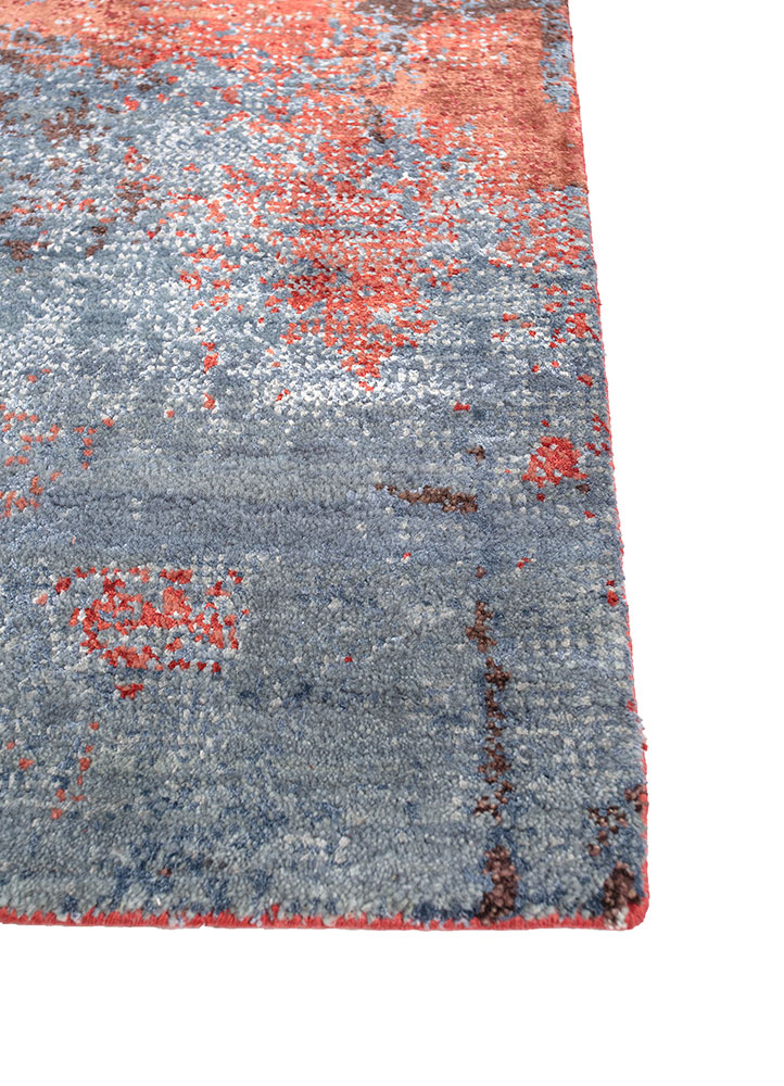 afterglow by kavi red and orange wool and bamboo silk hand knotted Rug - Corner