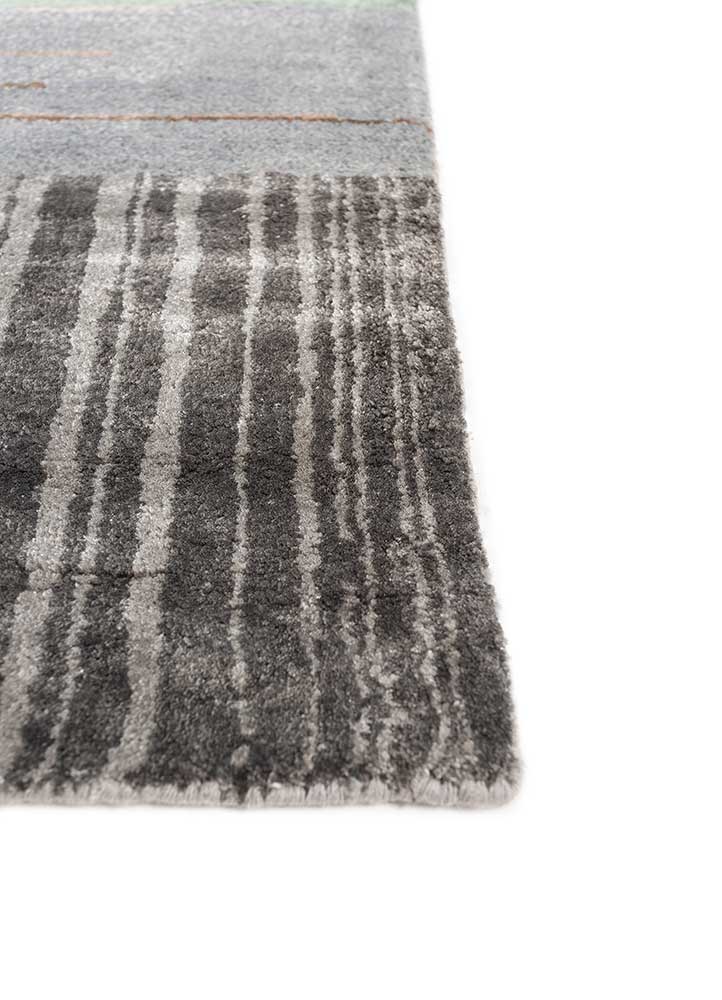 afterglow by kavi grey and black wool and bamboo silk hand knotted Rug - Corner