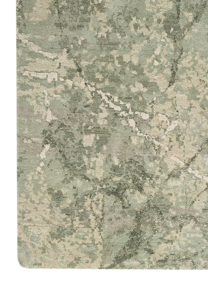 urban pause by kavi green wool and bamboo silk hand knotted Rug - Corner