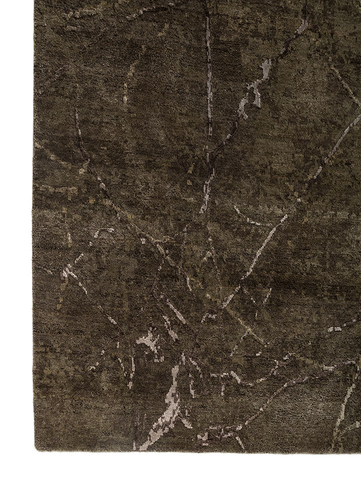 urban pause by kavi grey and black wool and bamboo silk hand knotted Rug - Corner