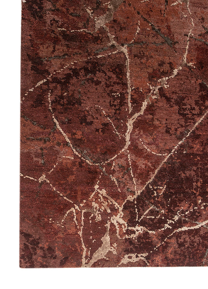 urban pause by kavi red and orange wool and bamboo silk hand knotted Rug - Corner