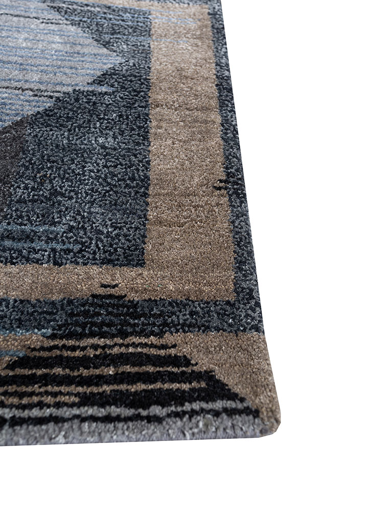 afterglow by kavi blue wool and bamboo silk hand knotted Rug - Corner
