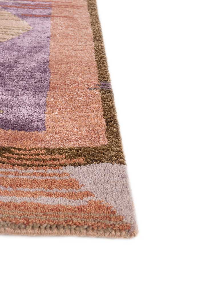 afterglow by kavi pink and purple wool and bamboo silk hand knotted Rug - Corner