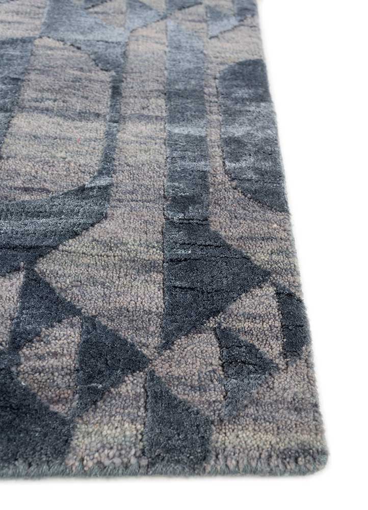 project error by kavi blue wool and bamboo silk hand knotted Rug - Corner