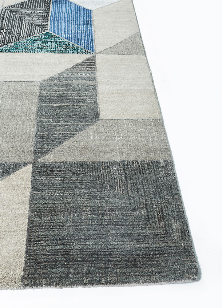 chaos theory by kavi grey and black wool and bamboo silk hand knotted Rug - Corner