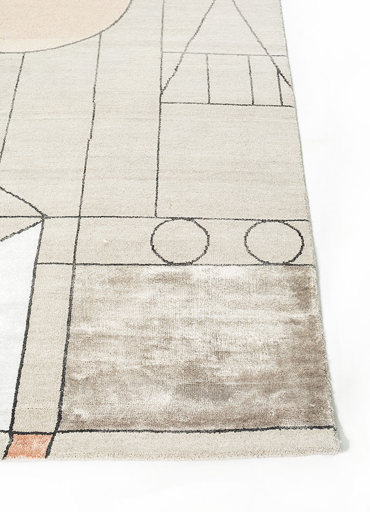 chaos theory by kavi grey and black wool and bamboo silk hand knotted Rug - Corner