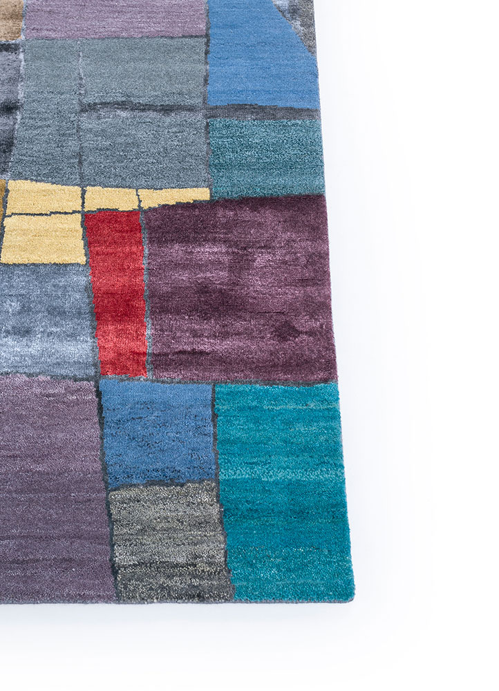 chaos theory by kavi grey and black wool and bamboo silk hand knotted Rug - Corner