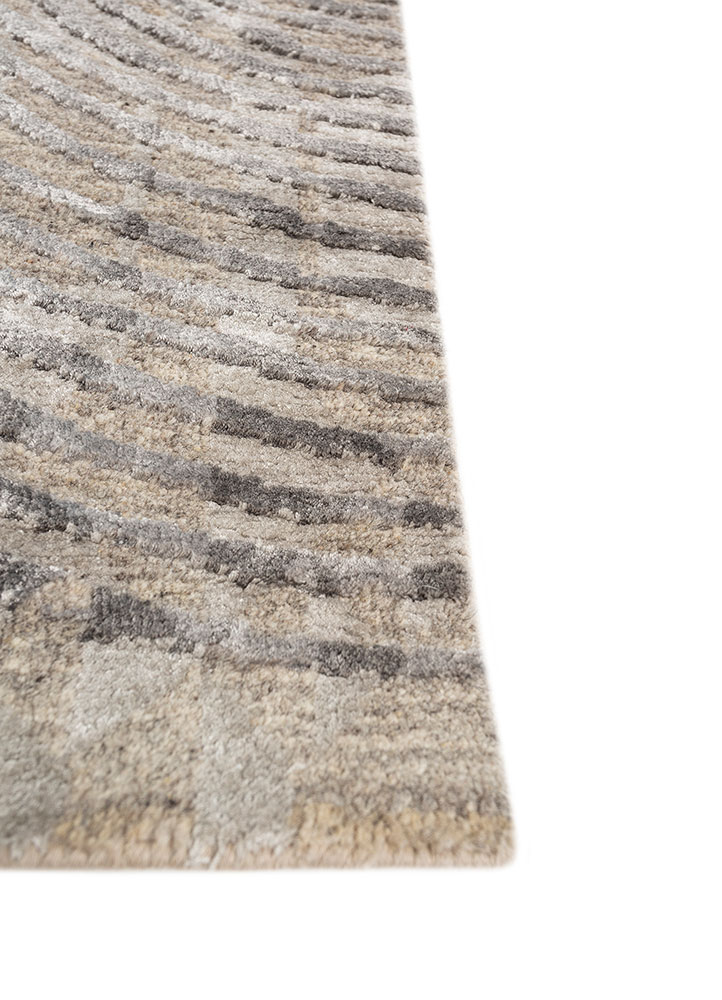 aakar by kavi beige and brown wool and bamboo silk hand knotted Rug - Corner