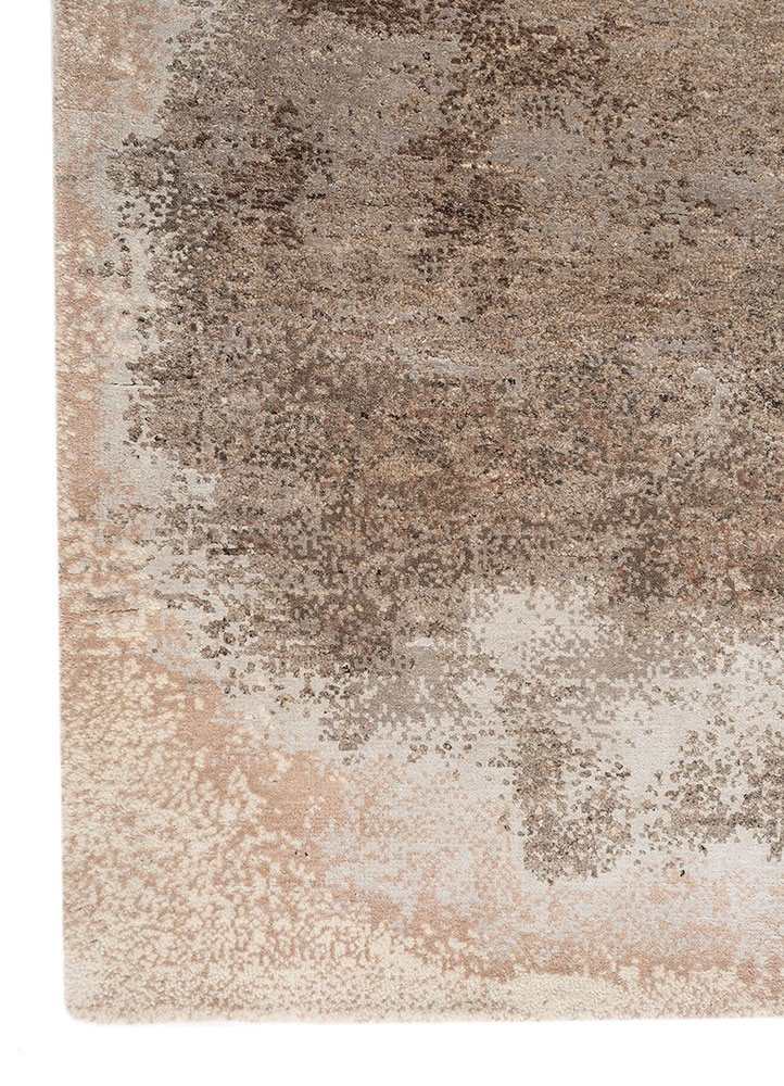 hidden by kavi beige and brown wool and bamboo silk hand knotted Rug - Corner